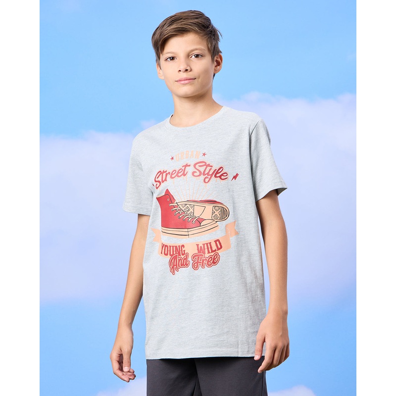 Senior Boys Grey Sneakers Print T-Shirt