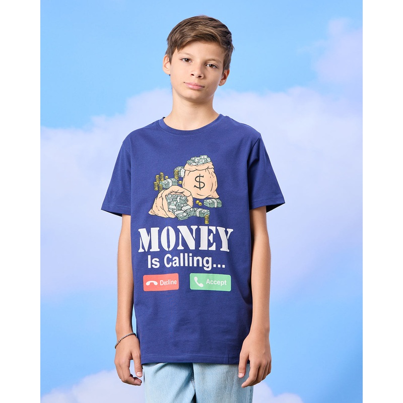 Senior Boys Navy Money Print T-Shirt