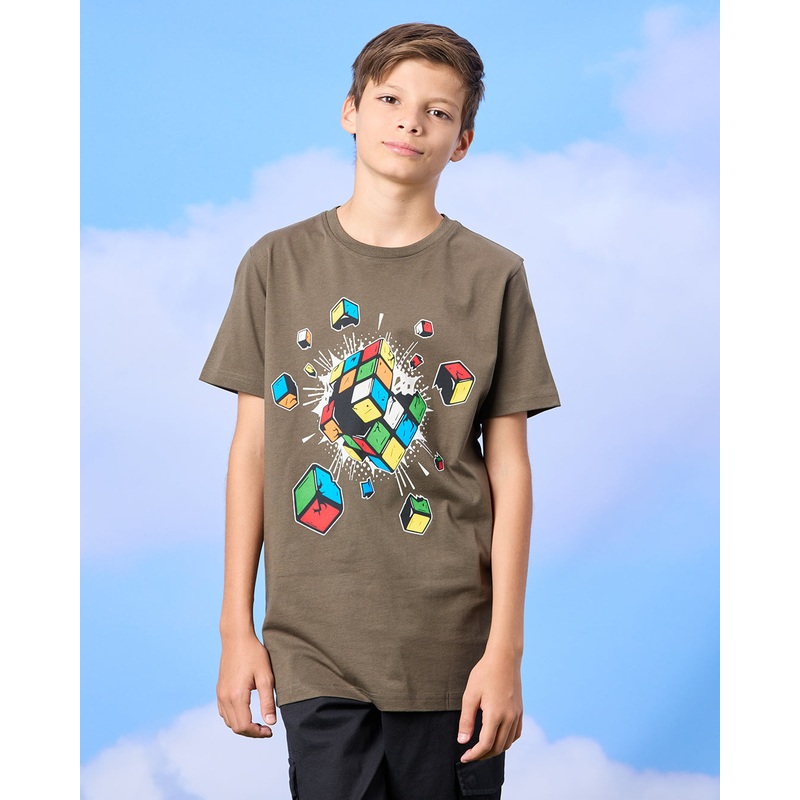 Senior Boys Olive Rubix Cube Print T-Shirt