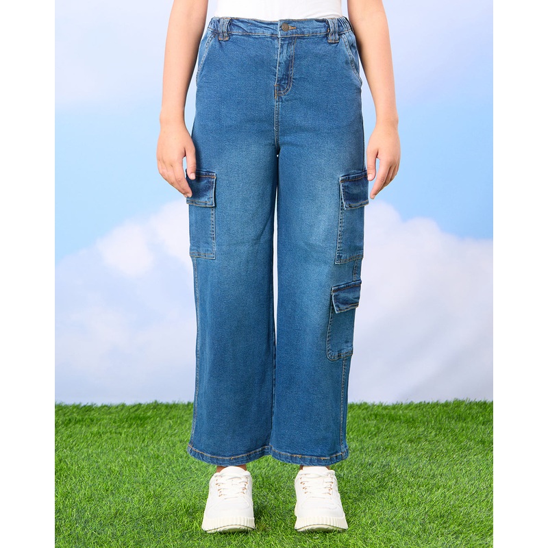 Senior Girls Blue Cargo Jeans|8-9 Yrs (S)|9-10 Yrs (M)|11-12 Yrs (L)|13-14 Yrs (XL)