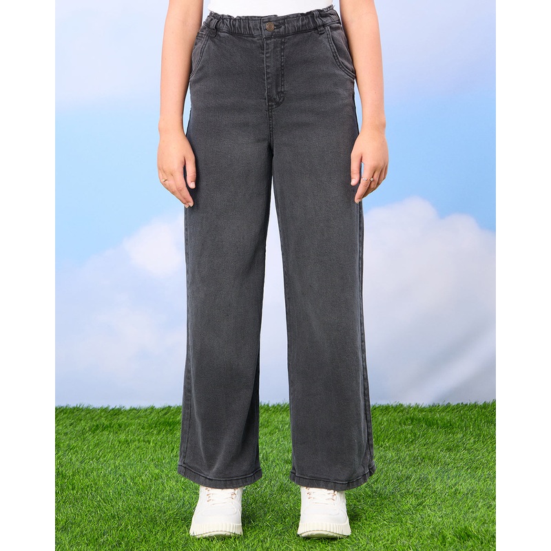 Senior Girls Charcoal Wide leg Paper Bag Jeans