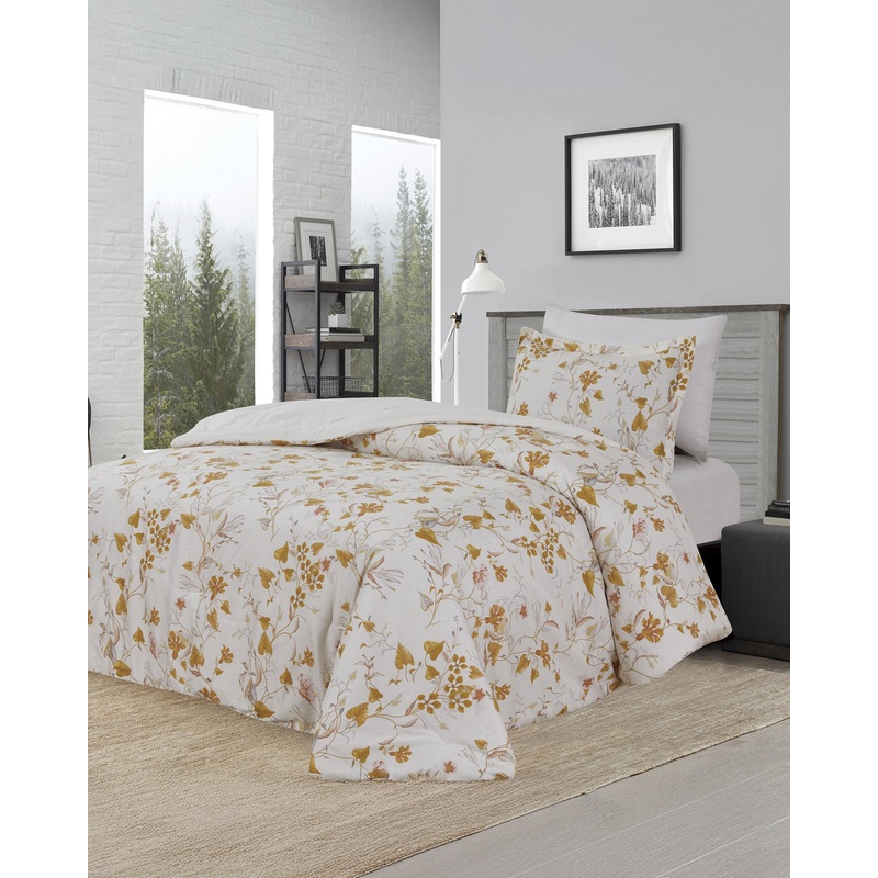 White 3 Piece Floral Printed Comforter (Single Size)