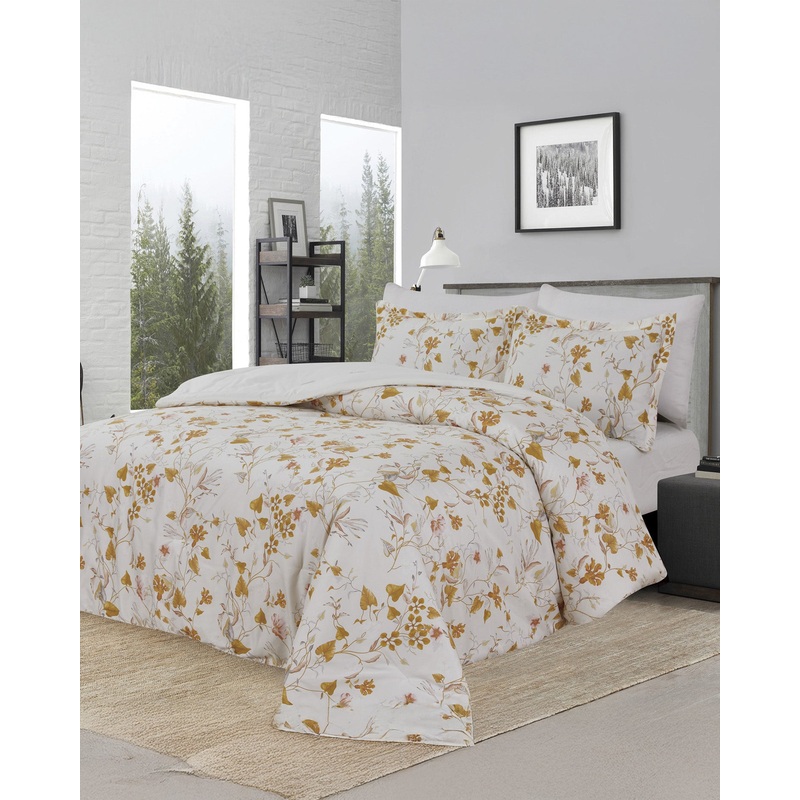 White 4 Piece Floral Comforter Set (Double Size)