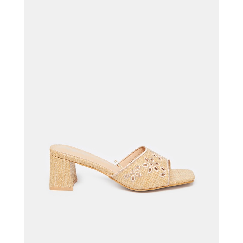 Women Beige Textured Cut Out Mule