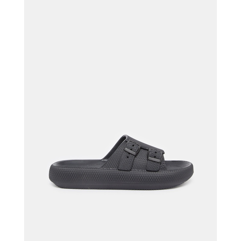 Women Black Molded With Buckle Trim Mule