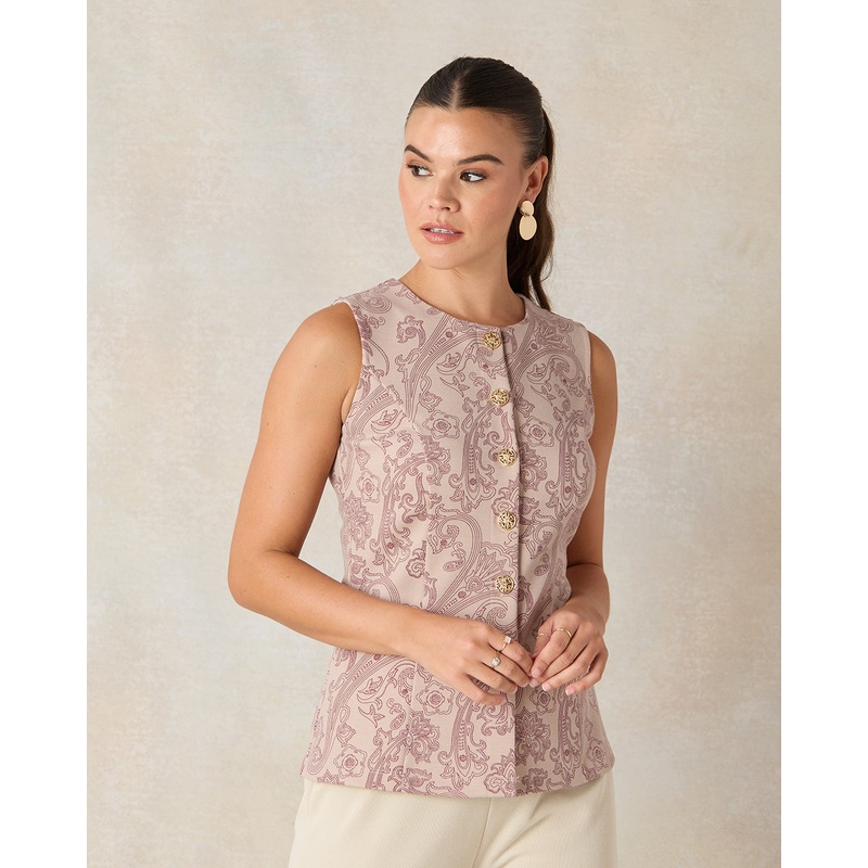 Women Pink Printed Sleeveless Vest Top