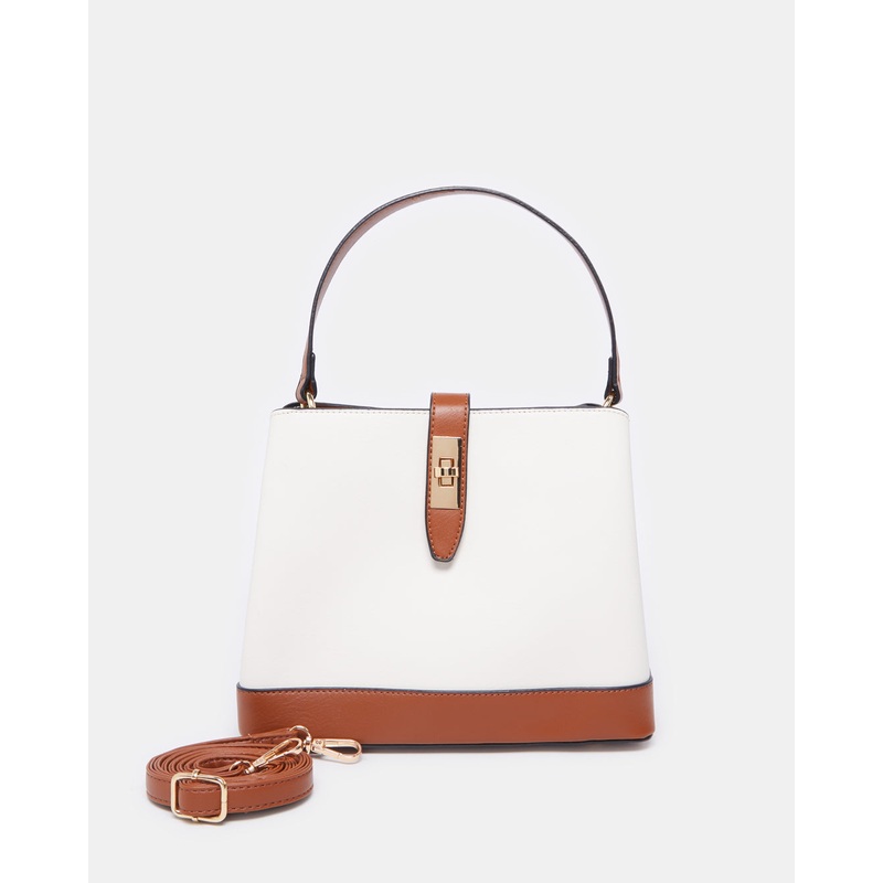 Women White And Beige Bucket Bag