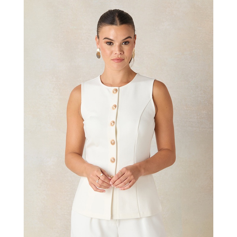 Women White Sleeveless Vest Top