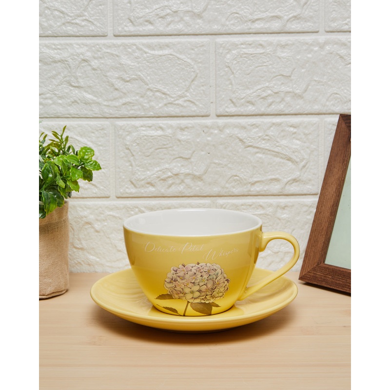 Yellow Floral Cup And Saucer Set (2 Piece)