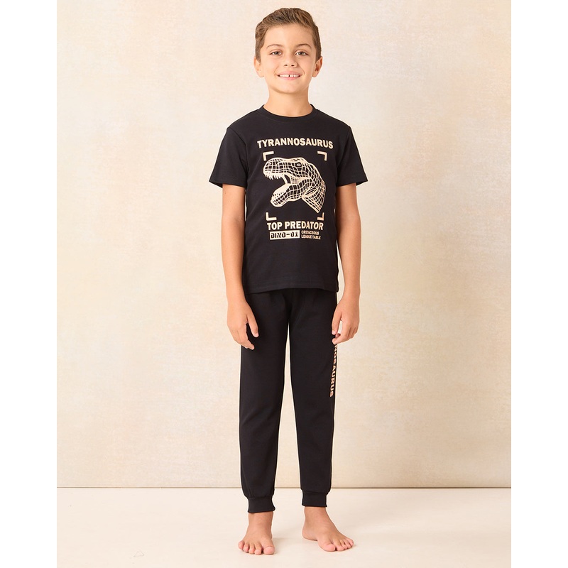 Boys Black Dino Print Pyjama Set (2 Piece)