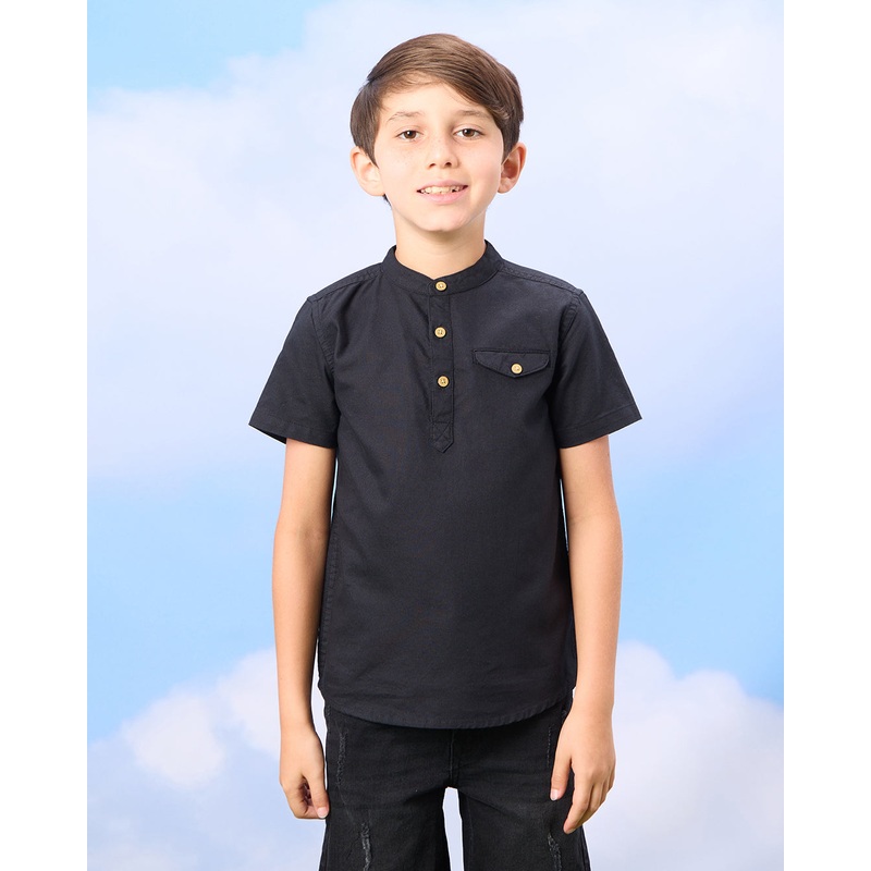 Boys Black Kurta Oxford Shirt|2-3 Years|3-4 Years|4-5 Years|5-6 Years|6-7 Years|7-8 Years