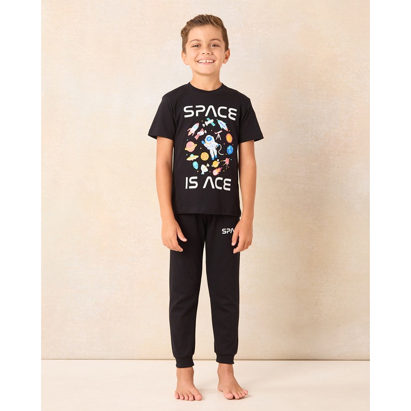 Boys Black Space Print Pyjama Set (2 Piece)