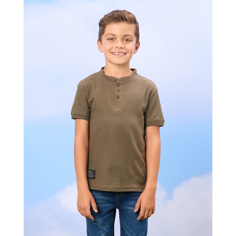 Boys Olive Mandarin Polo Shirt