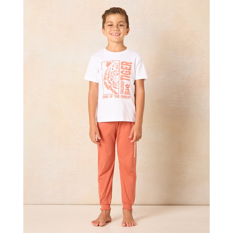 Boys White And Orange Controller Print Pyjama Set (2 Piece)