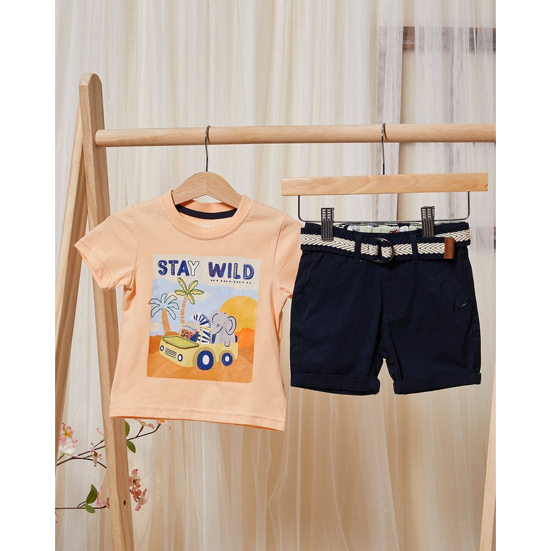 Infant Boys Apricot And Navy Casual Set (2 Piece)