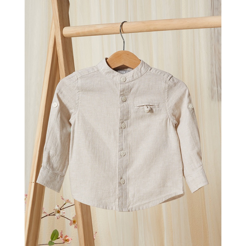 Infant Boys Beige Mandarin Casual Shirt