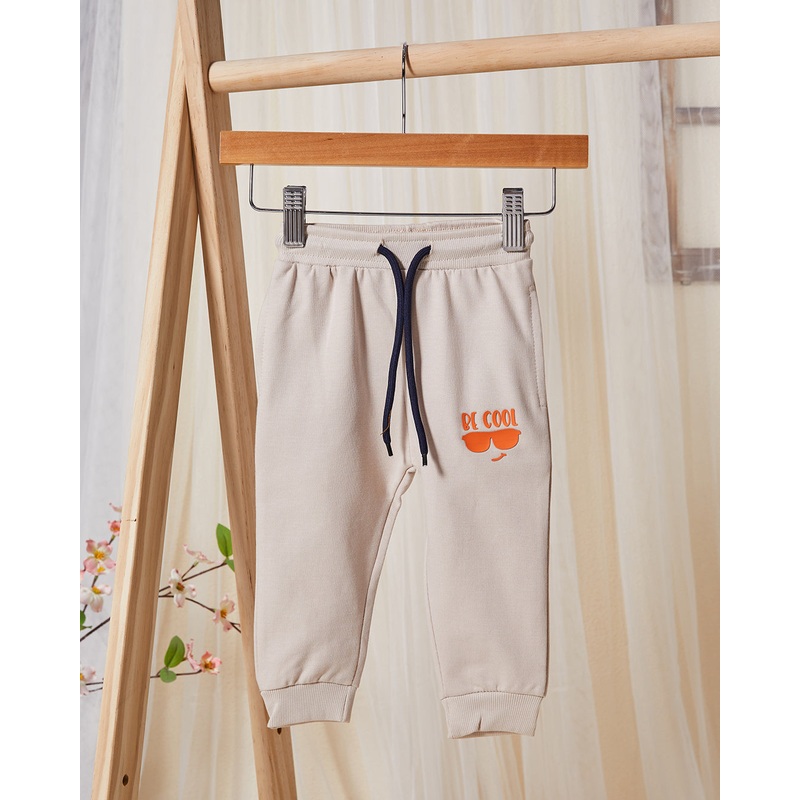 Infant Boys Beige Printed Track Pants
