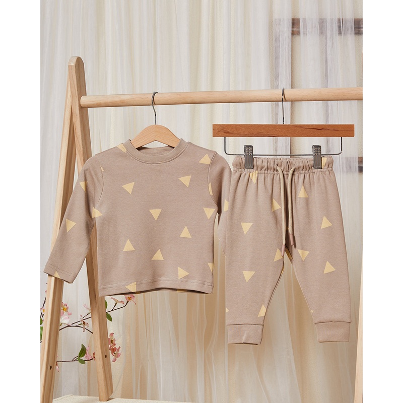 Infant Boys Beige Triangles Print Pyjama Set (2 Piece)