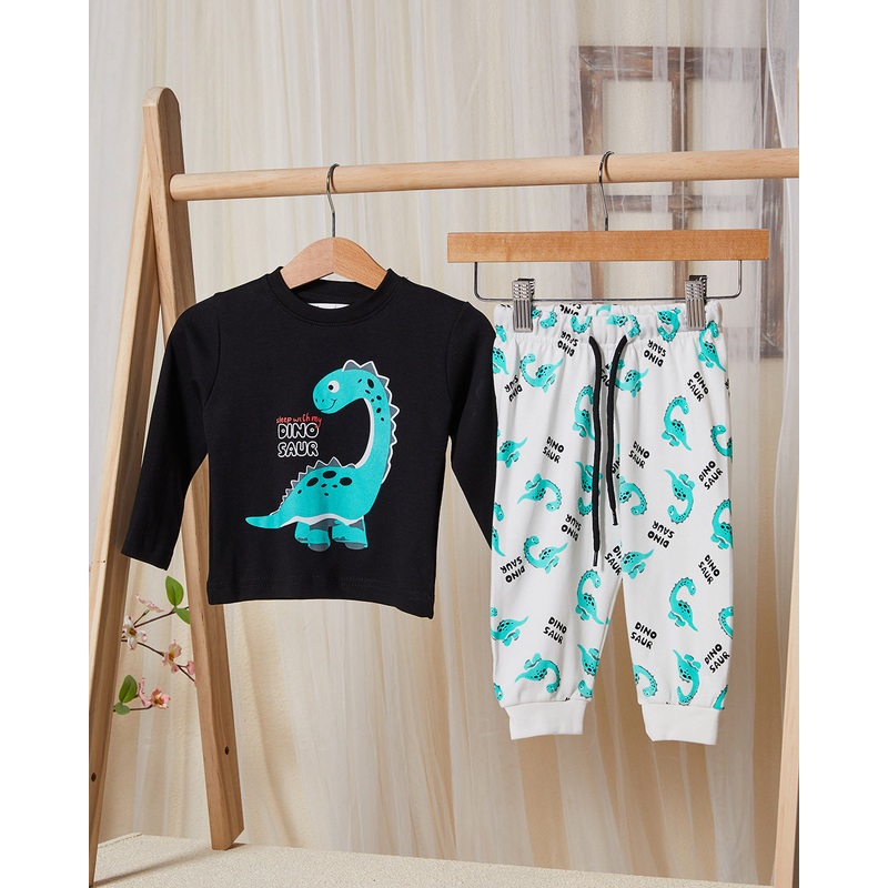 Infant Boys Black And White Printed Pyjama Set (2 Piece)