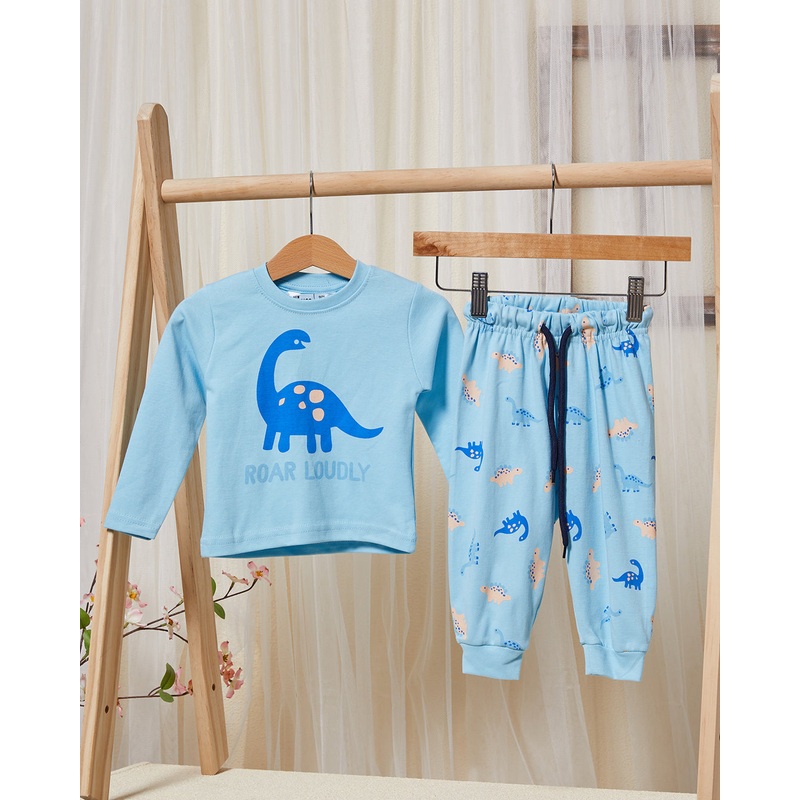 Infant Boys Blue Dino Print Pyjama Set (2 Piece)