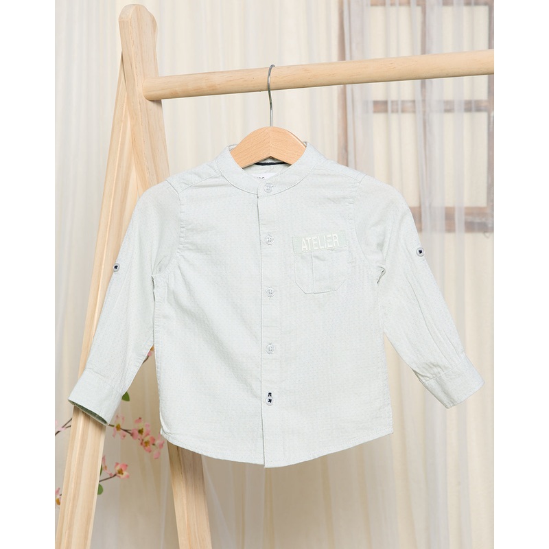 Infant Boys Blue Jacquard Long Sleeved Shirt
