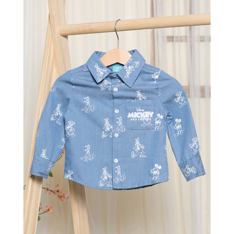 Infant Boys Blue Mickey Mouse Print Shirt