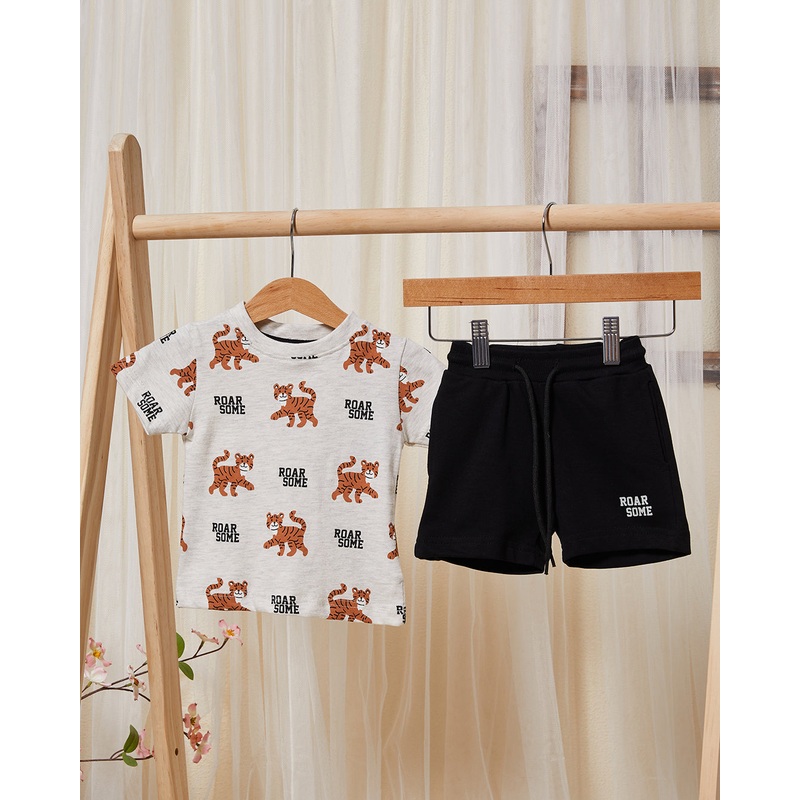 Infant Boys Ecru And Black Printed Casual Set (2 Piece)