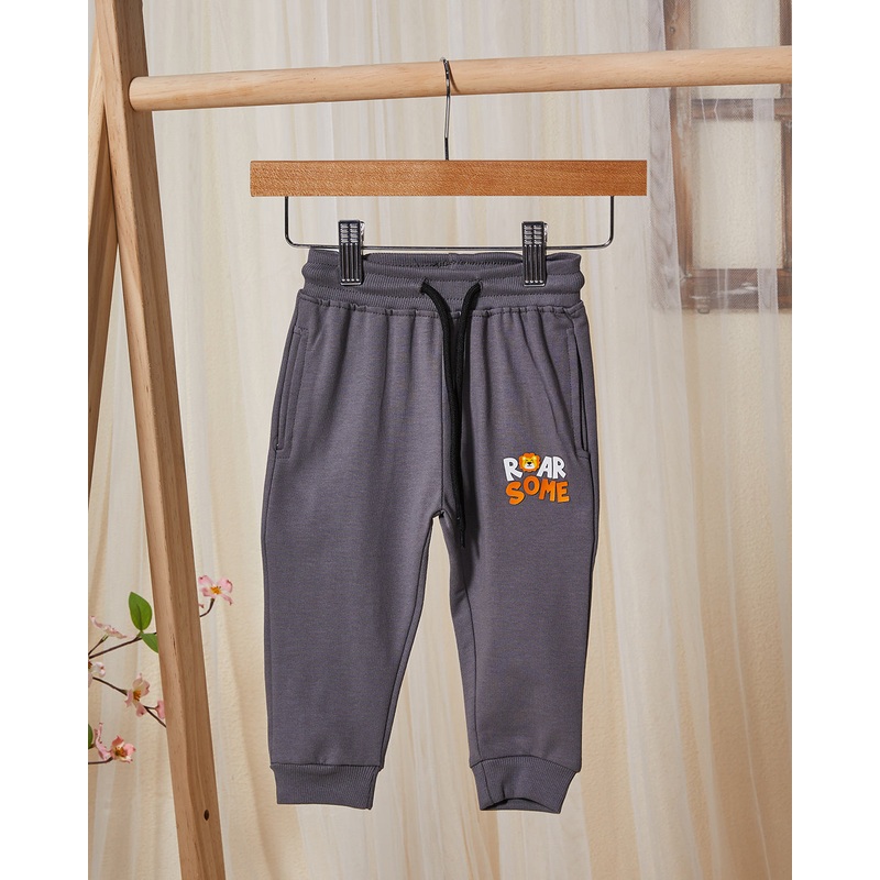 Infant Boys Grey Printed Track Pants