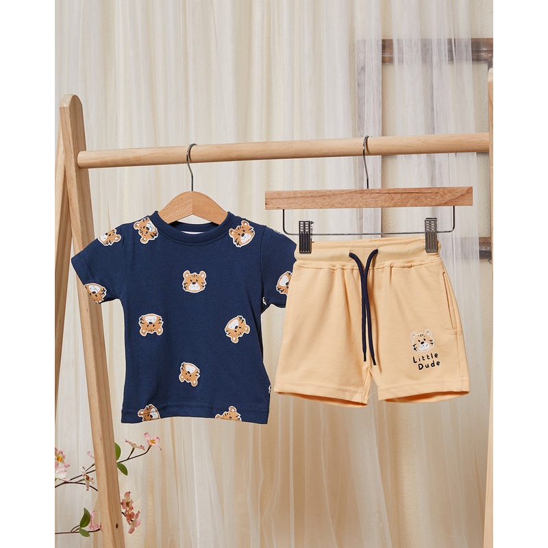 Infant Boys Navy And Orange Printed Casual Set (2 Piece)