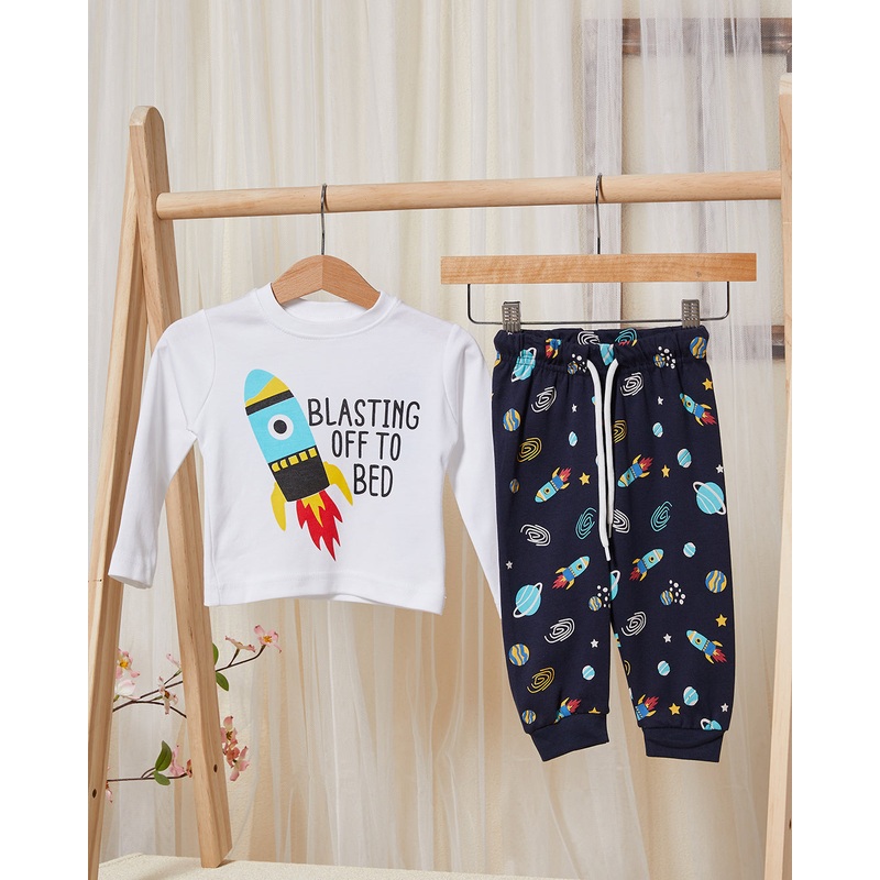 Infant Boys Navy And White Rocket Print Pyjama Set (2 Piece)