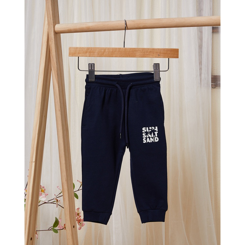Infant Boys Navy Printed Track Pants