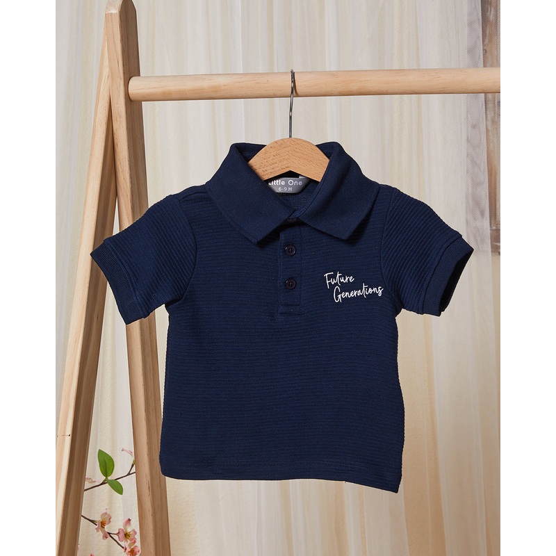 Infant Boys Navy Ribbed Polo Shirt