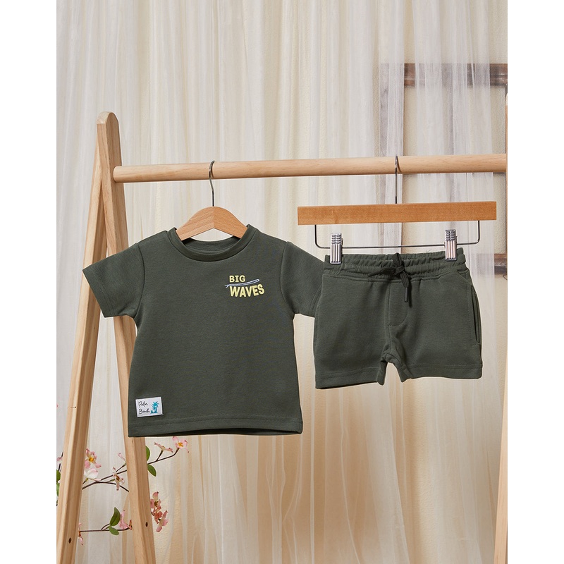 Infant Boys Olive Printed Casual Set (2 Piece)