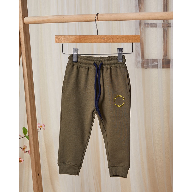 Infant Boys Olive Printed Track Pants