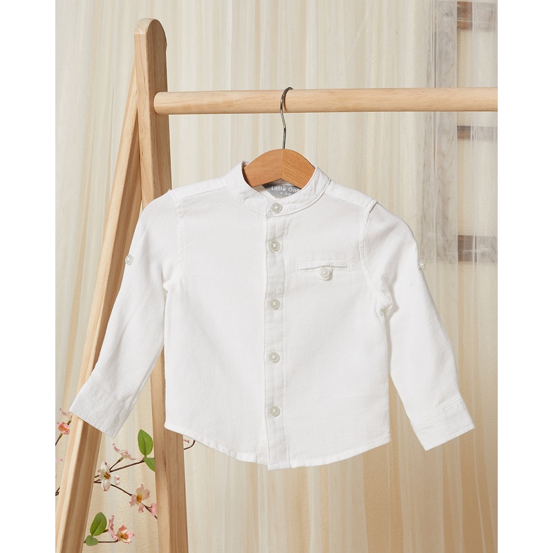 Infant Boys White Mandarin Casual Shirt