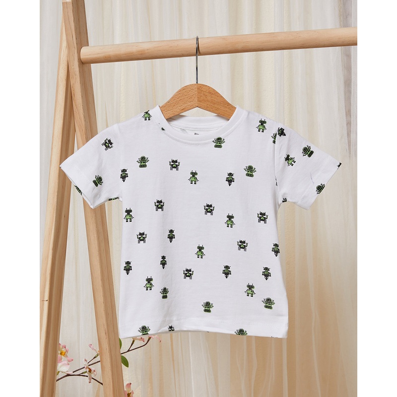Infant Boys White Robot Print T-Shirt