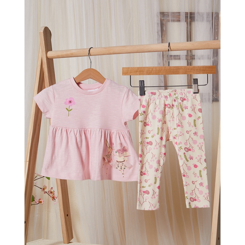 Infant Girls Pink Bunny Print Set (2 Piece)