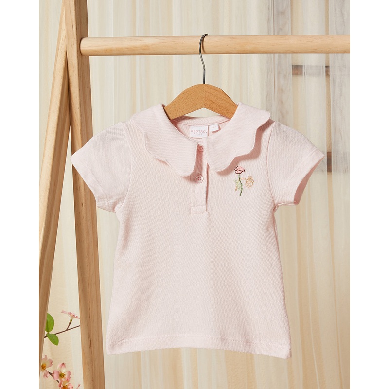 Infant Girls Pink Collared Short Sleeve Pique T-Shirt