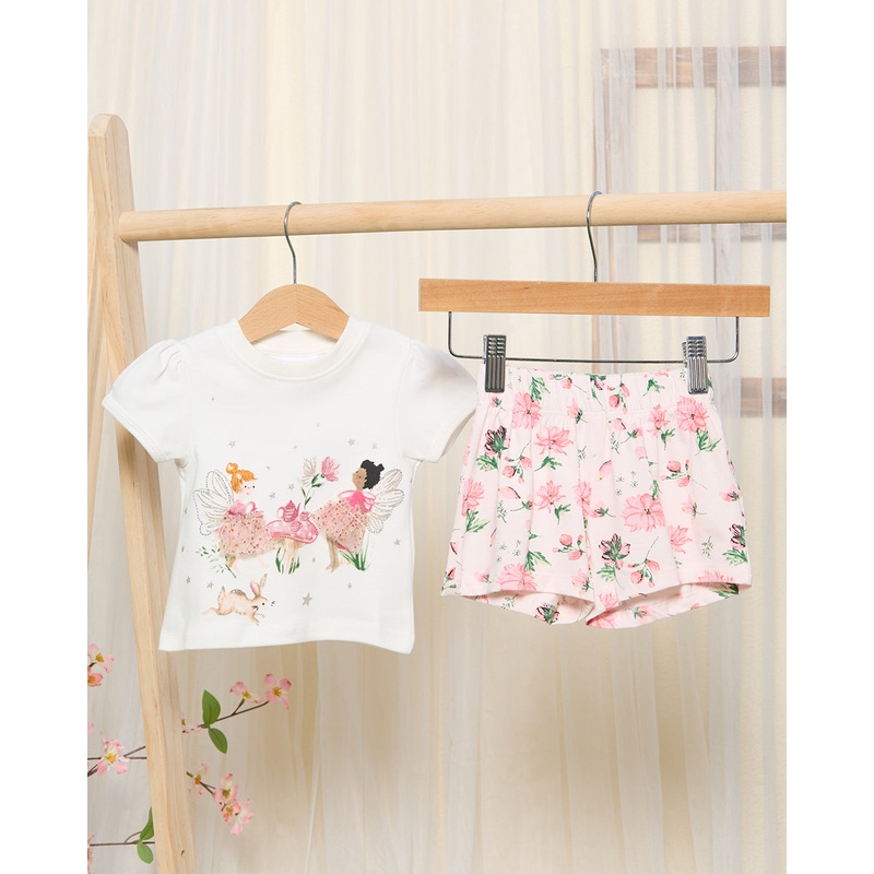 Infant Girls White & Pink Fairy Print Casual Set (2 Piece)