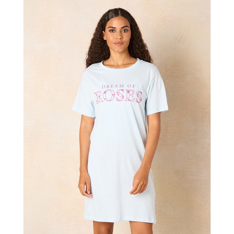 Women Blue Chest Print Nightshirt