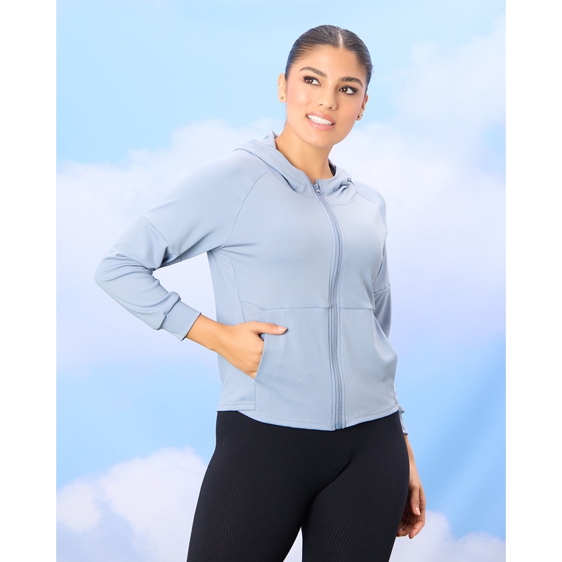 Women Blue Hooded Active Jacket