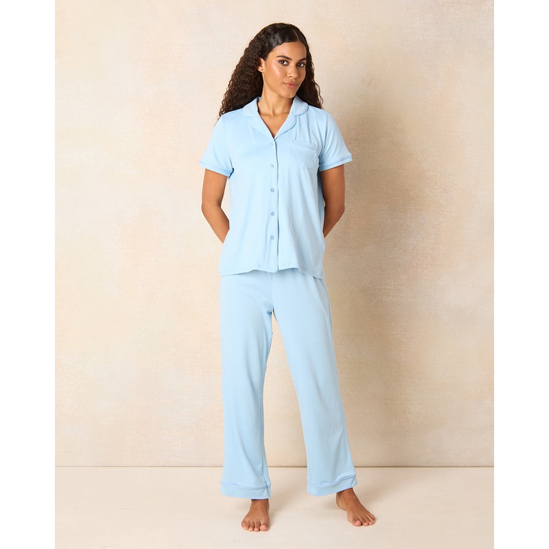 Women Blue Solid Pyjama Set (2 Piece)
