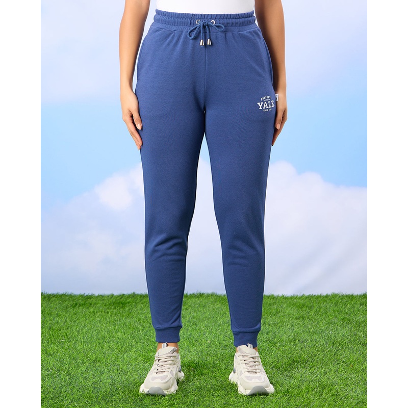 Women Blue Yale University Ribbed Hem Embroidered Jog Pantblus