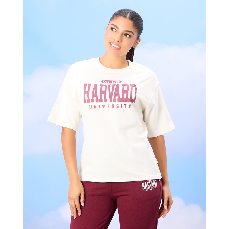 Women Cream Harvard University Crop Oversize Active Sweatshirt