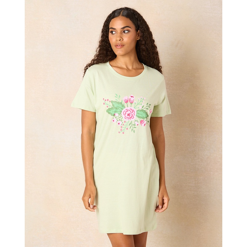 Women Green Printed Nightshirt