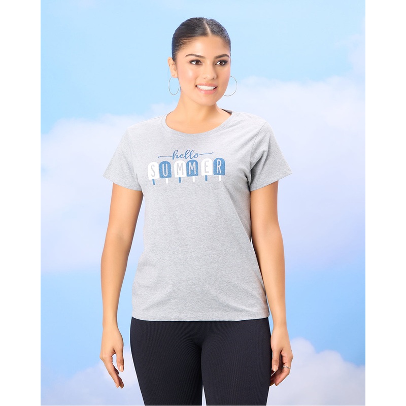 Women Grey Basic Graphic T-shirt