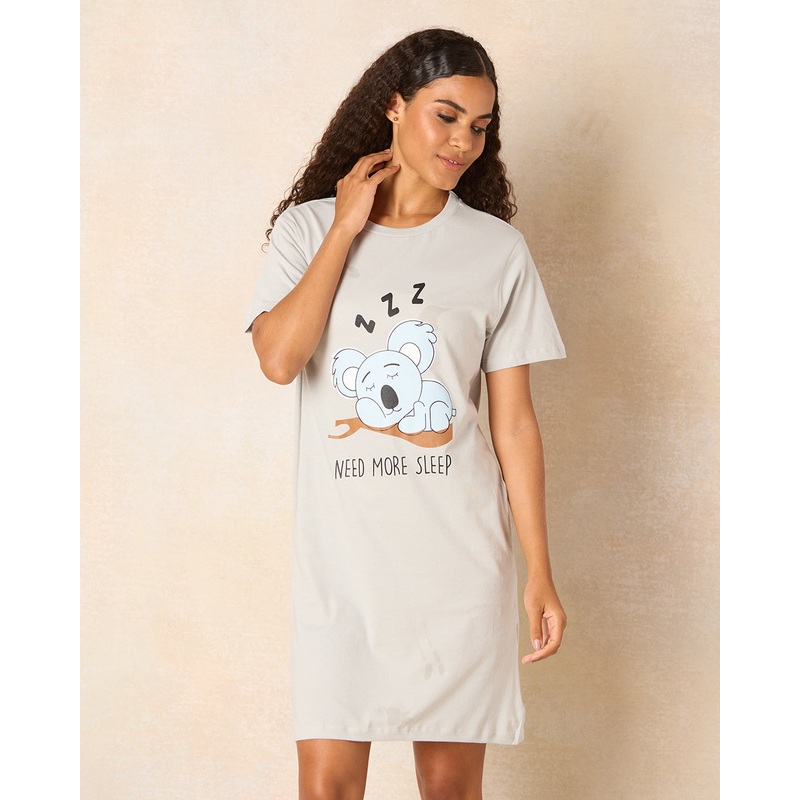 Women Grey Sleep Print Nightshirt