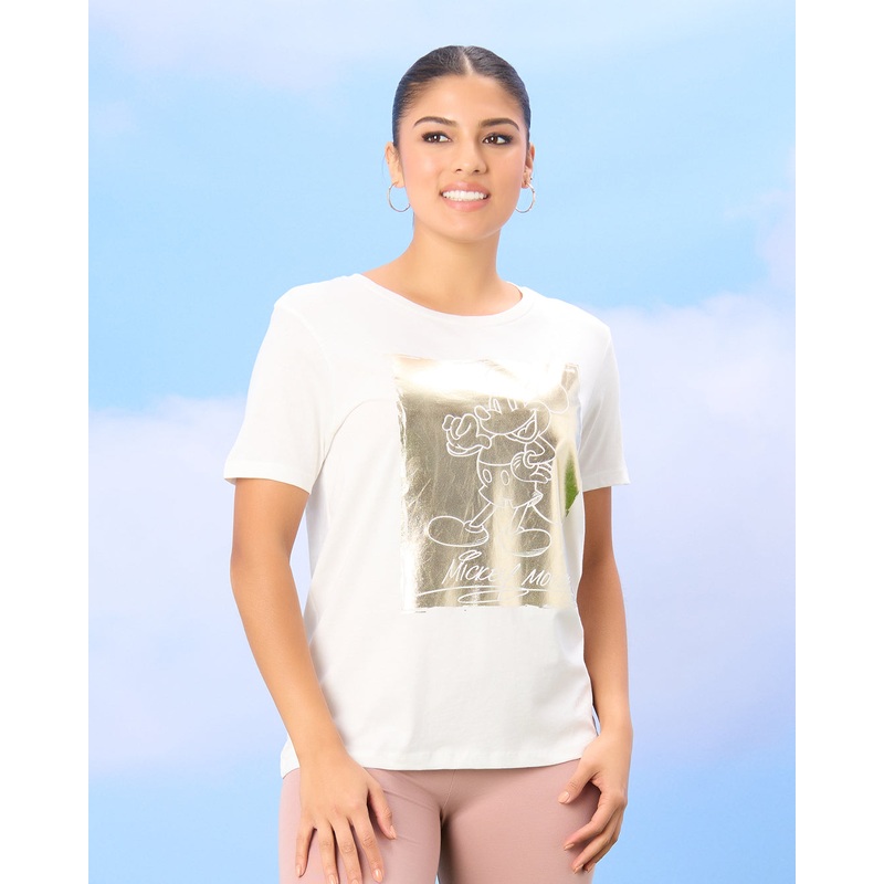 Women Ivory Mickey Mouse Printed T-Shirt