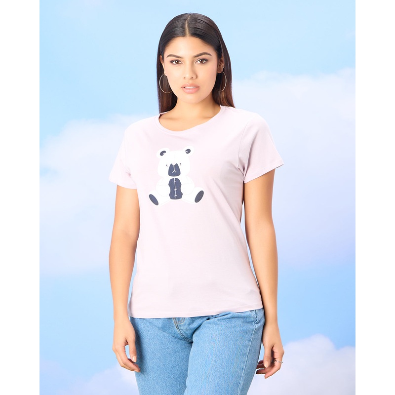 Women  Lilac Basic Graphic T-shirt