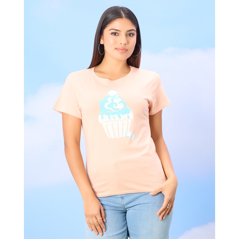 Women Orange Basic Graphic T-shirt